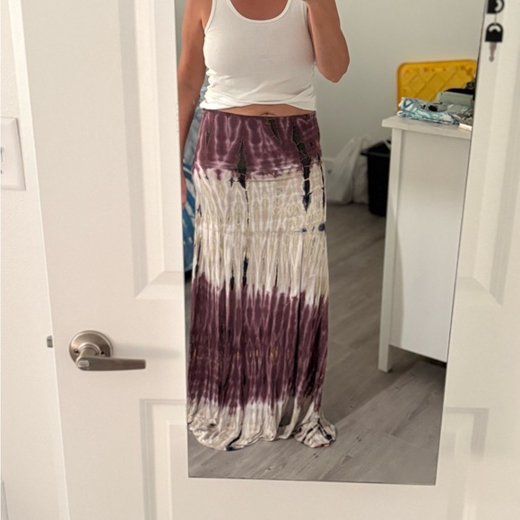 Tie dye fringed maxi skirt